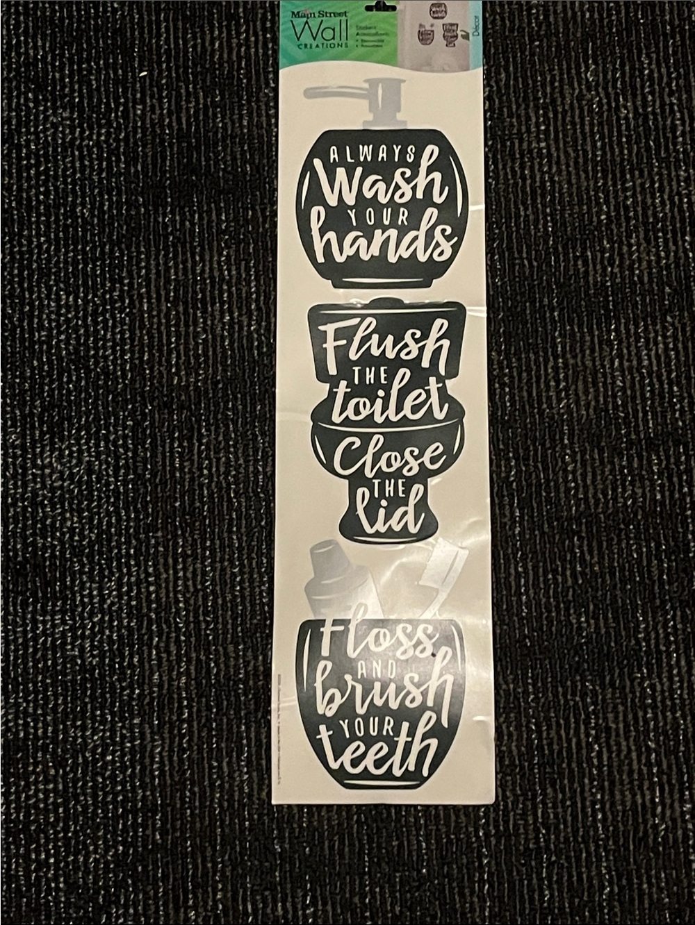Black Bathroom Reminder Wall Decals - 3 Pack